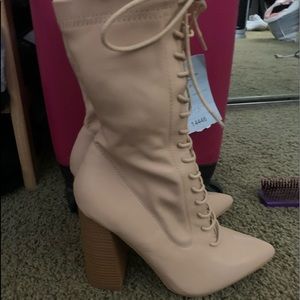 Calf tan lace up booties
